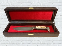 Нож "Буйвол"  в шкатулке (ст. дам., мельх. литьё, экскл. дерево, костяная плашка)