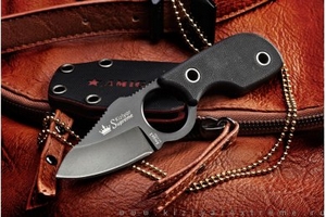 Шейный нож "Amigo-X AUS-8" (Черный, Черная рукоять)