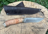Нож Беркут (дамасская сталь, береста, мельхиор)