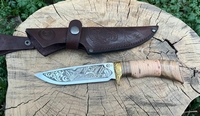 Нож Лазутчик (сталь 65х13,  с гравир.,  береста,  мельхиор )