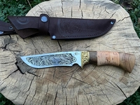 Нож Галеон (сталь 65х13,  с гравир.,  береста,  мельхиор )