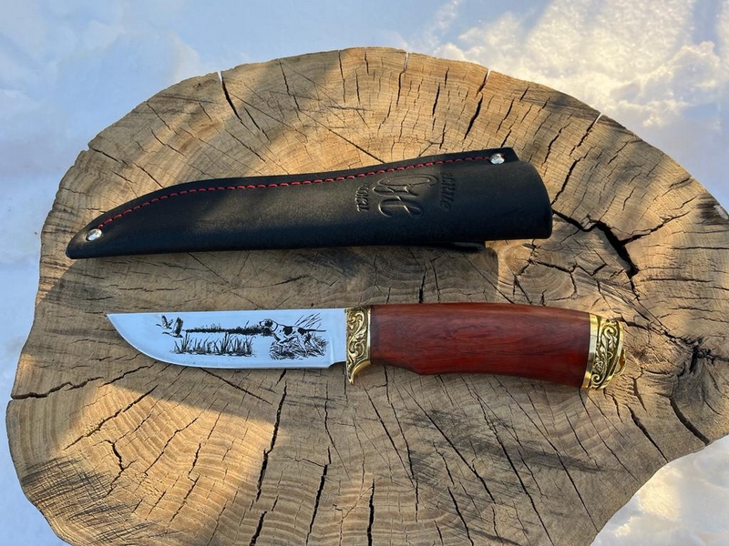 Нож "Белка" (ст.95х18, кованная, навершие и литье мельхиор, гравировка, разные рис)