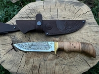 Нож Лазутчик (сталь 65х13,  с гравир.,  береста,  мельхиор)