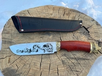Нож "Буйвол" (ст.95х18, кованая, навершие голова медведя, гравировка, разные рис)