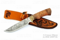 Нож Лорд (сталь 65х13, клинок с гравировкой, рукоять береста, литье мельхиор )