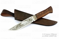 Нож Путник (кованная сталь 95х18, клинок с гравировкой, рукоять дерево венге, литье мельхиор)