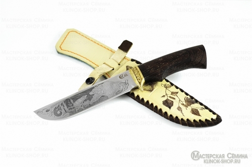 Нож Варяг (кованная сталь 95х18, клинок с гравировкой, рукоять дерево венге, литье мельхиор)
